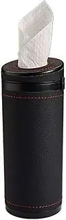 Sulfar Elegant Cylinder Car Tissue Box | Luxurious PU Leather Design, Perfectly Fits Car Cup Holders | Holds Up to 30 Tissues, Practical and Stylish | Black