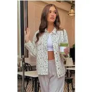 White Floral Ditsy Oversized Denim Jacket, White