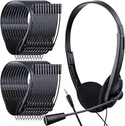 30 Pack Kids Classroom Headphones with Microphone School Student Headphones Bulk Class Set Lightweight Adjustable Earphones on Ear for Child Travel 3.5 Jack Universal Plug (Plastic Microphone Stem)