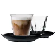 12pc Picardie Glass Coffee Cup Ceramic Saucer Set Tumbler Latte Black 200ml