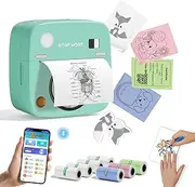 LX-D2 Mini Printer, Portable Thermal Printer, Bluetooth Sticker Printer with 8 Rolls of Stickers, Compatible with Smartphones and Tablets for Learning, Pictures, Receipts, to Do Lists (Green)