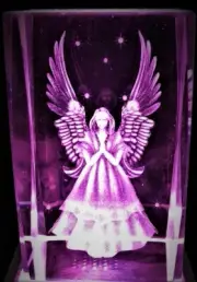 3D GUARDIAN ANGEL PRAYING WINGS CRYSTAL Laser+BONUS 4 LIGHT BASE NEW GIFT BOXED