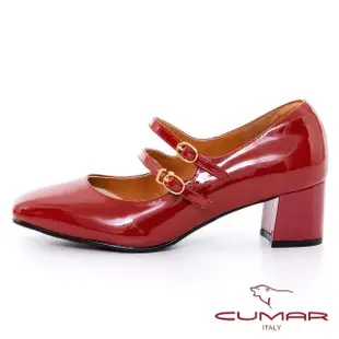 【CUMAR】方頭漆皮粗跟雙帶瑪莉珍鞋(紅色)
