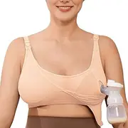 [JOYNCLEON] Wireless Hands-Free Pumping Bra, Adjustable with Extendable Straps and Hook Extender, Comfort Sleep Nursing Bra, Beige, Large
