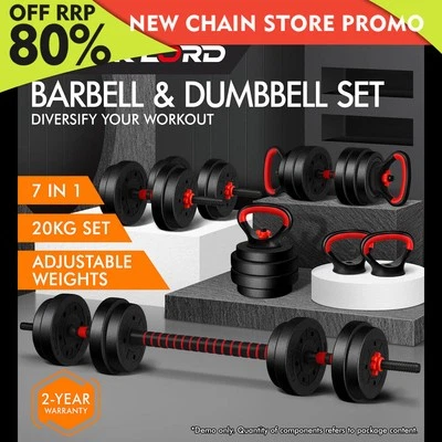 BLACK LORD 20kg Dumbbell Set 6in1 Adjustable Barbell Kettlebell Home Gym Fitness
