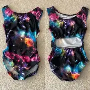 NWT Foxy’s Space Outer Space Galaxy Open Back Gymnastics Leotard Sz. 10 CL