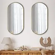 Oikiture Oval Wall Mirror 2PCS Wall Mirrors Decorative, Oval Make Up Mirror for Home Bedroom Living Room, 84 x 50cm Gold
