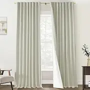 PANELSBURG Natural Linen 90 Inches Long Blackout Back Tab Thermal Insulated Linen Curtains Set 2 Panels