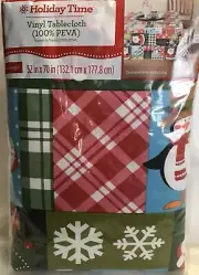 Christmas Holiday Vinyl Tablecloth 52 inch x 70 inch Rectangle Patchwork New