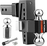 Aluminum Tri-Ball Adjustable Trailer Hitch (Fits 2-Inch Receiver) - Tow Hitch with 6-Inch Drop/Rise for Truck (12,500 LBS GTW) - Anti-Rattle Drop Hitch (Blk)