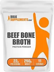BulkSupplements.com Beef Bone Broth Protein Powder - Unflavored, Gluten Free, Dairy Free, Beef Protein Powder - 18g of Protein - 22g per Serving, 11 Servings (250 Grams - 8.8 oz)