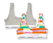 Calvin Klein Big Girls Modern Cotton Cropped Bra, Fragment & Grey, M.