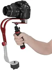 Pro Handheld Steadycam Video Stabiliser Handle Grip Steady Support for Canon Nikon Sony Camera Cam Camcorder DV DSLR - Rubber Handle, Red & Black