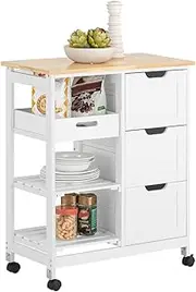 SoBuy White Kitchen Serving Cart with 3 Drawers and Removable Tray Storage Trolley FKW79-W
