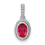 14k White Gold Oval Ruby and Real Diamond Pendant
