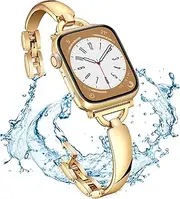 Stainless Steel Gold Silver Band Compatible Apple Watch Starlight Bracelet Women Slim 38mm 40mm 41mm 42mm 44mm 45mm 49mm,Jullstar Bling Beaded Rose Gold Thin Metal Bangle for iphone Watch Series Ultra