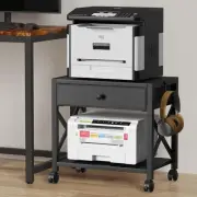 2-Tier Desktop Printer Stand with Large Drawer, Under Desk Storage with Wheel...