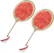 NOLITOY 2pcs Handpainted Watermelon Paper Fans Unique Handheld Fans for Summer Travel Weddings Parties Outdoor Events Lightweight Breathable Portable Design Random Color