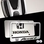 Black HONDA ACCORD Stainless Steel License Plate Frame w/ Caps-2pcs Front & Back