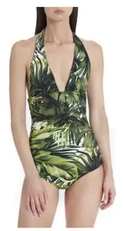 RARE! NWT Dolce & Gabbana One Piece Swimsuit Leaf Halter Green Jungle AUTHENTIC