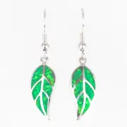 Nature Leaf Shape Kiwi Green Fire Opal Silver Jewelry Dangle Drop Earrings