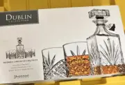 Godinger Dublin 5 Piece Crystal Whiskey Decanter Set Square Shaped Bottle NIB