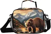 Bear Vintage Landscape Insulated Lunch Box for Women Men - Ideal for Work, Picnics - Includes Adjustable Shoulder Strap