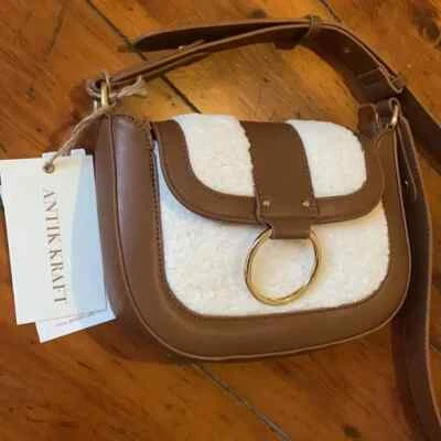 NWT Antik Kraft Anthropologie Vegan Leather Shearling Crossbody Bag Purse