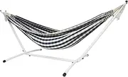 10ft White Universal Steel Hammock Stand & Authentic Double Vichy Hammock - Matte White Stand Alone Hammock Stand Combo - Steel Hammock Frame and Gingham Hammock with Carry Bags (Navy)