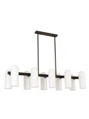 Sage 10 Light Pendant in Aged Steel with Gloss Opal Glass