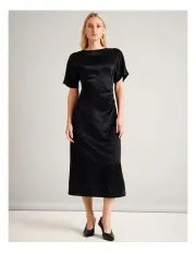 [Basque] Crushed Acetate Twist Back Dress in Black