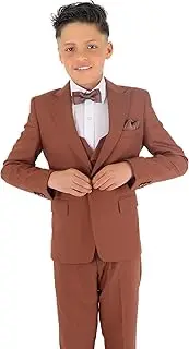 [SIRRI] Boys Slim Fit Wedding Suits, Herringbone Textured Formal 8 Piece Complete Outfit Set