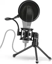 JEWEDECO Collapsible Desktop Microphone Stand Pop Filter Tripod Holder for Gaming Mic Professional Amateur Use Abs for Livestreams