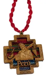 SACRED-HANDMADE PENDANT CHAKANA ANDEAN CROSS PLYWOOD 5.5X5.5cm SEND FROM SYDNEY