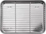 Veumoie 10 Inch Toaster Oven Tray and Rack Set, Small Stainless Steel Baking Pan with Cooling Rack,Dishwasher Safe Baking Sheet