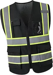 [Abbraccia] High Visibility Construction Vest for Surveyors And Security in Black