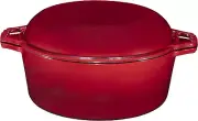 2-In-1 Enamel Cast Iron Dutch Oven with Handles - Crock Pot Red Cast Iron Pot wi