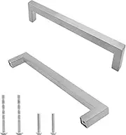 Qjaiune 6 Pack Brushed Nickel Cabinet Pulls Square Dresser Handles, 3-3/4 Inch / 96mm Hole to Hole Handles Stainless Steel Hardware, Kitchen Drawer for Cupboard Wardrobe Vanity (GB21114101)