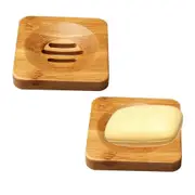 2 Pack Bamboo Wood Soap Dish, Bar Soap Holder for Shower Bathroom, Hygienic Bamboo Box Made of Soap Holding Bamboo Mold-proof and Draining - Square Va
