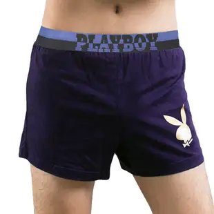 PLAYBOY 彈性精梳棉素色燙金兔頭寬鬆四角褲-大字母織帶-單件(深紫)