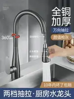 全銅家用廚房抽拉式水龍頭伸縮洗菜盆專用水槽冷熱兩用360度旋轉【北歐居家生活】