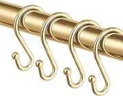 Metal Shower Curtain Hooks，Set of 12 Rings，Rust Resistant S Shaped Hooks Hangers for Shower Curtains, Kitchen Utensils, Clothing, Towels, etc. (Gold)