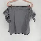 Akep Black white Off Shoulder Plaid Gingham Top Blouse NWT Women S