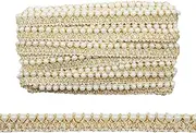 Yalulu 10 Yards Braided Pearls Embroidery Fringe Beads Ribbon Lace Sewing Trim Costume Dress Wedding Gifts Wrapping DIY Crafts Arts (Gold-White)