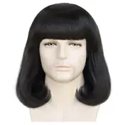 Mens Black Wig with Bangs Short Black Bob Male Wig Synthetic Cosplay Wig