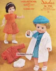 1950's OUTFIT / 12" & 14" doll - 3ply & coat DK - doll knitting pattern