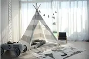 All 4 Kids Asher Cotton Canvas Kids Grey Stripe Square Teepee Tent