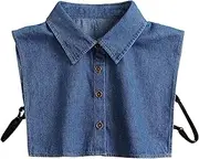 [Huliyhus] Detachable Fake Collar Denim Cotton Faux Collar Half Shirts Blouse Dickey Collar Lapel False Collar for Women Girls Blue, Blue, One Size, Blue, One Size
