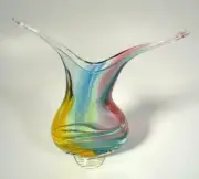 HAND BLOWN GLASS ART SCULPTURE, DIRWOOD GLASS, GOLD PINK BLUE AQUAMARINE, n3597