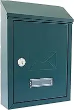 Burg-Wachter MB09G Avon Rear Entry Wall Mounted Galvanised Steel Lockable Weatherproof Post Box - Green - 21x30x7cm